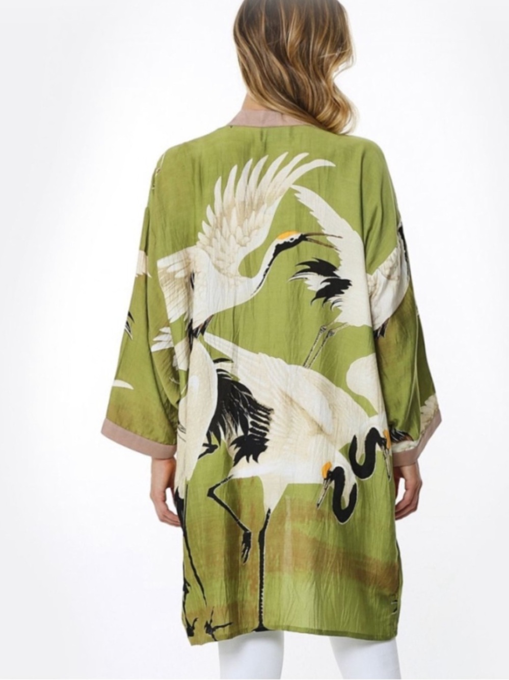 One Hundred Stars Green Stork Long Kimono Open Shaw OS